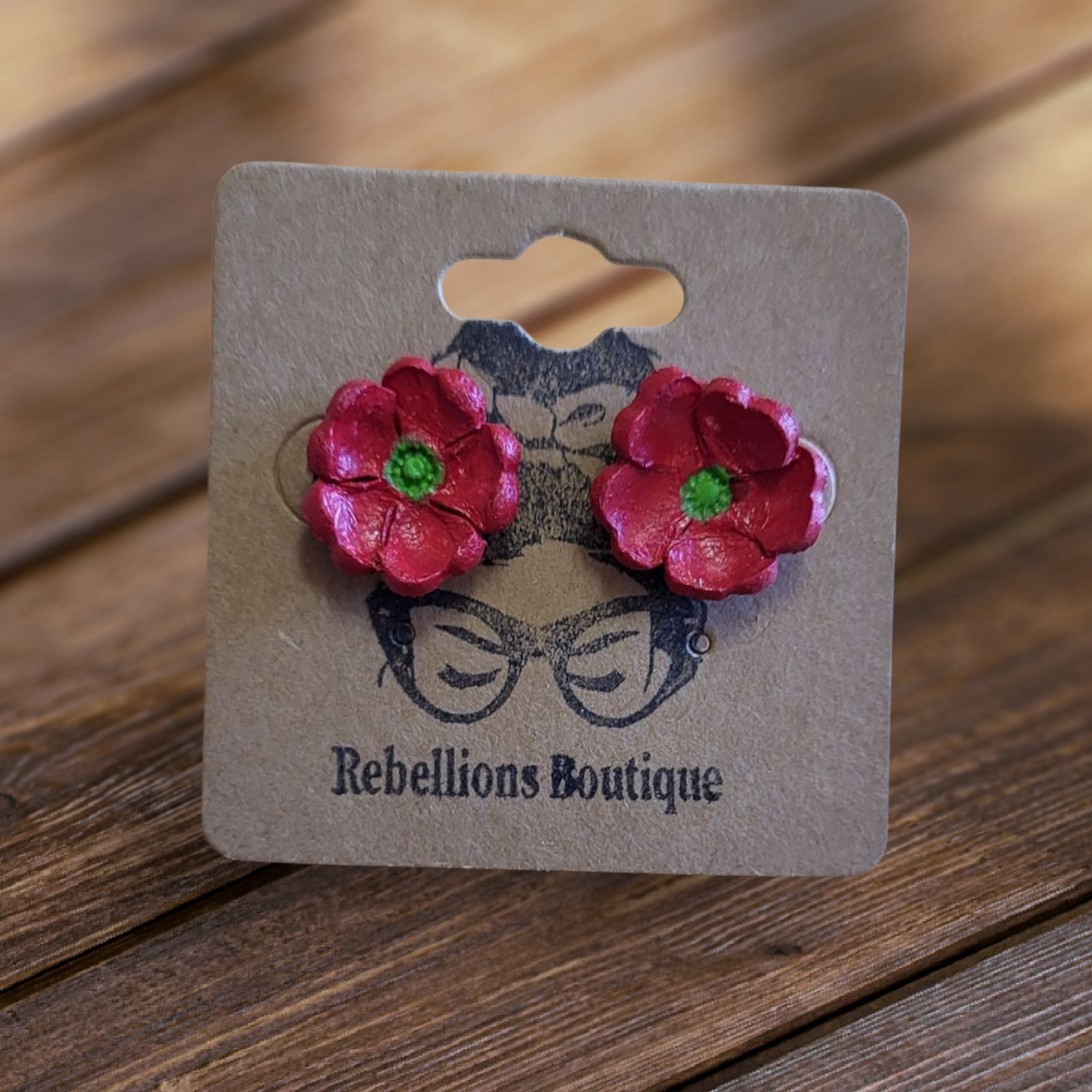Hand-Painted Leather Flower Stud Earrings