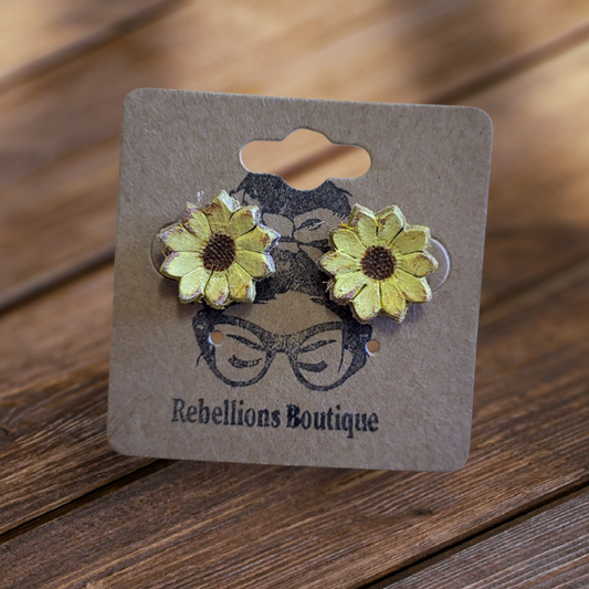 Hand-Painted Leather Flower Stud Earrings