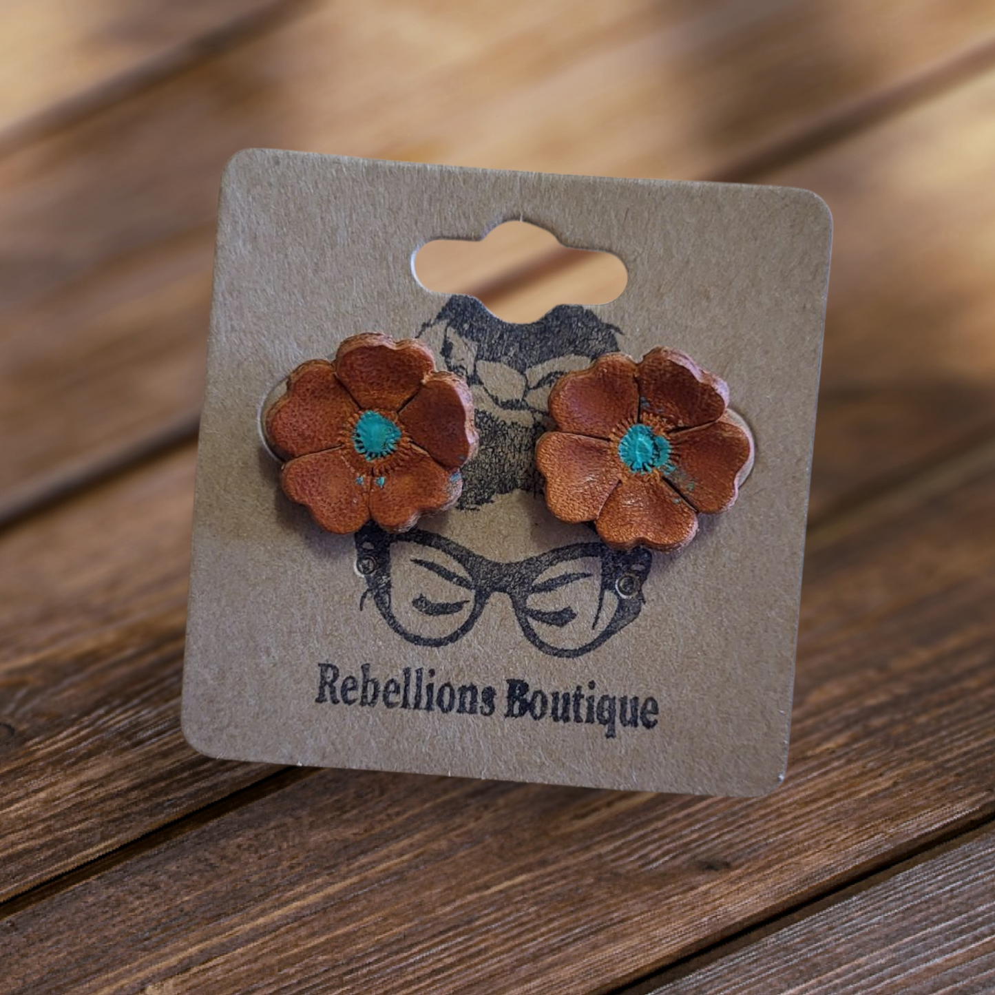 Hand-Painted Leather Flower Stud Earrings